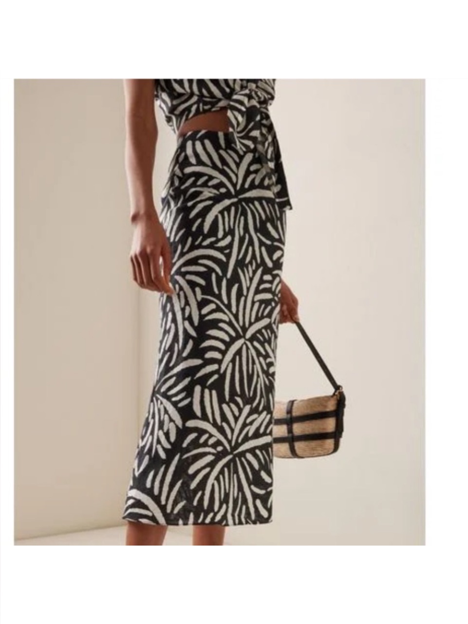 Nwot Cala De La Cruz Black White Linen Fabiana Midi Skirt, Size Xs